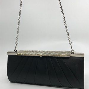 SASHA New York Black Clutch Bag Jeweled Satin Pleated